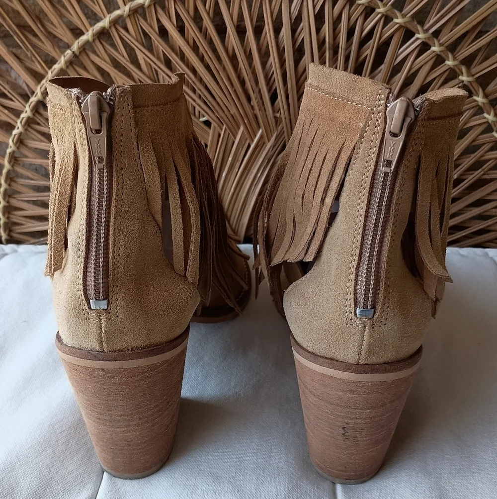 Musse & Cloud Anthropologie Fringed Tan Suede Leather Ankle Boots_9